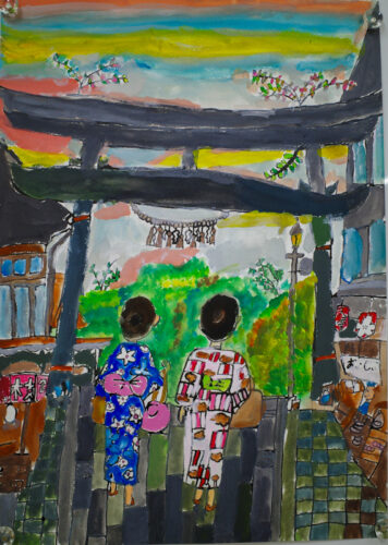 小学校の推薦された絵画　美術品 本日の1枚は新中学1年生のSちゃんです👏 小学校6年間の思い出